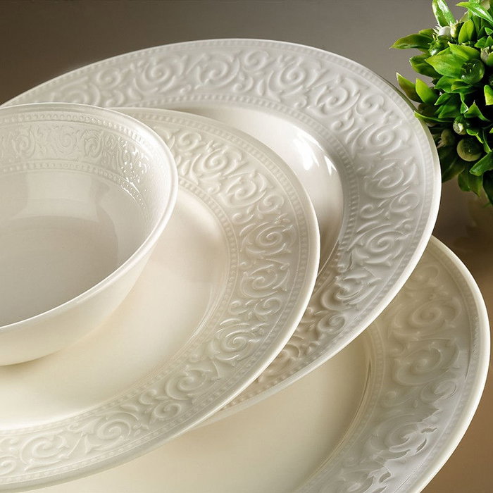 Hermia ACL24Y200 Vajilla de Porcelana Blanca de 24 Piezas para Comedor y Cocina